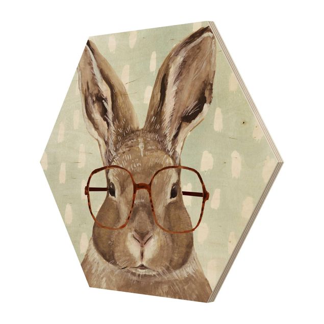 Obraz heksagonalny z drewna - Brillowane zwierzęta - królik