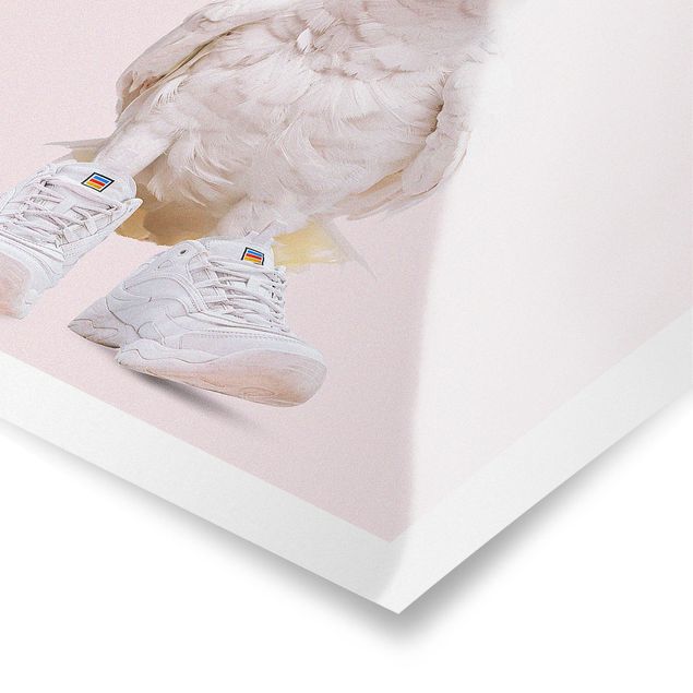 Obraz różowy Kogut z butami