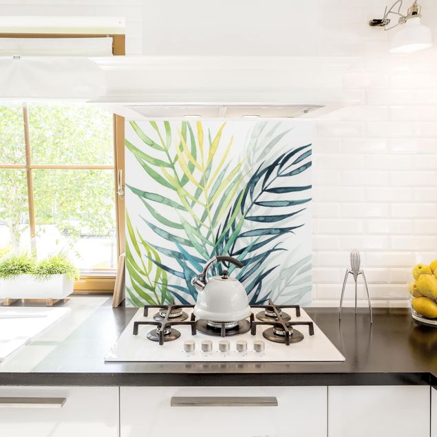 Panel szklany do kuchni Tropikalne liście - drzewo palmowe