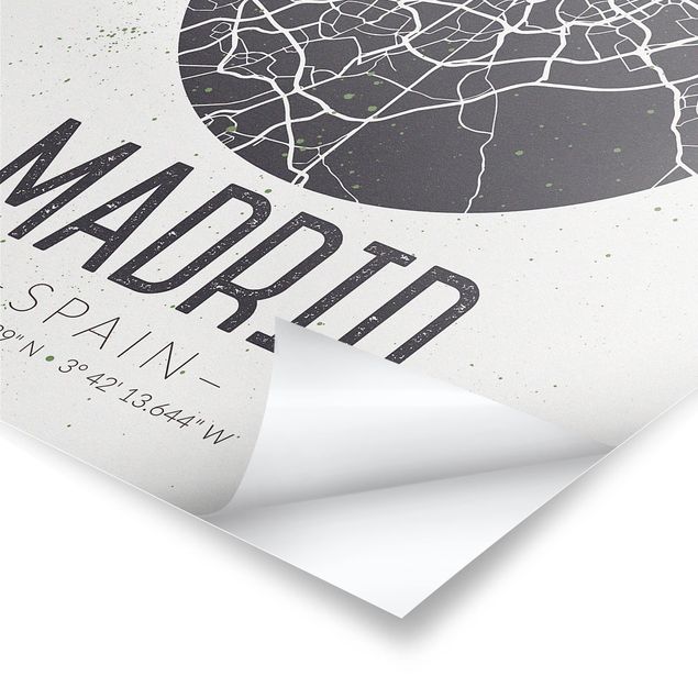 Czarno białe plakaty Mapa miasta Madryt - Retro