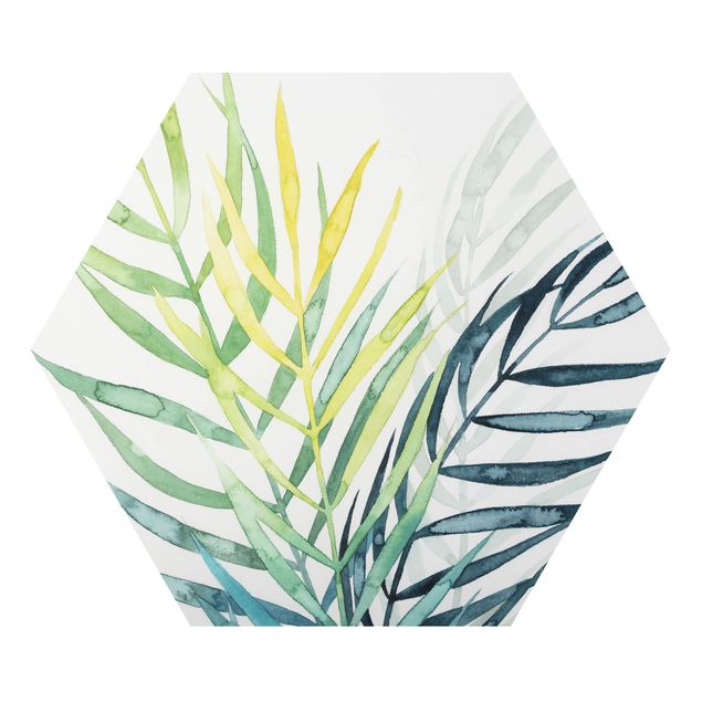 Obraz heksagonalny z Alu-Dibond - Tropikalne liście - drzewo palmowe