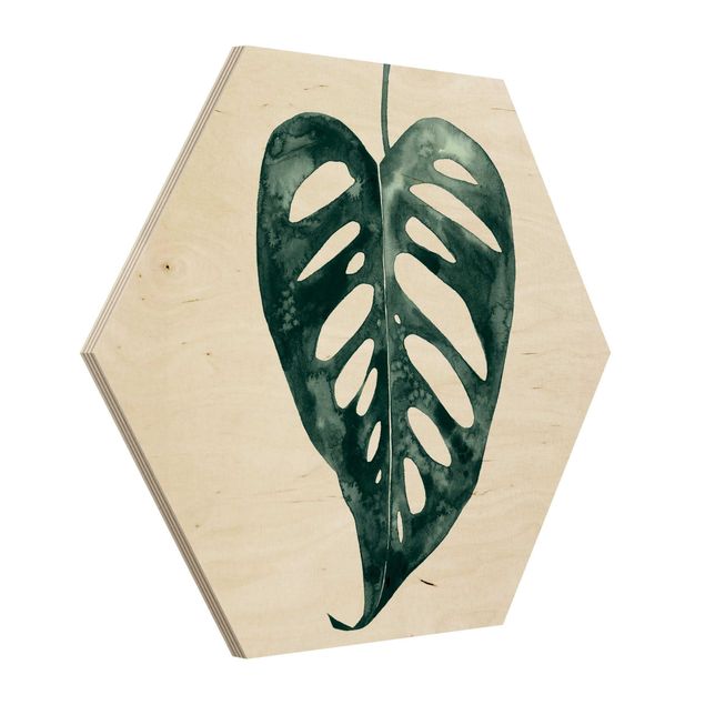 Obraz heksagonalny z drewna - Smaragd Green Monstera Adansonii