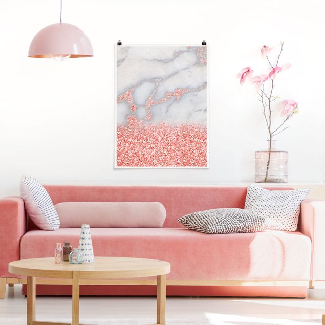 Obrazy do salonu Mamor look z różowym konfetti
