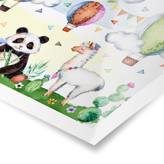 Plakaty ze zwierzętami Panda i lama Akwarela
