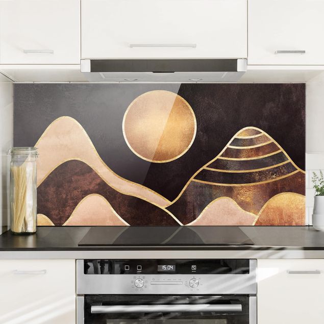 Dekoracja do kuchni Złote słońce abstrakcyjne góry