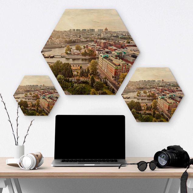 Obraz heksagonalny z drewna - Miasto Moskwa