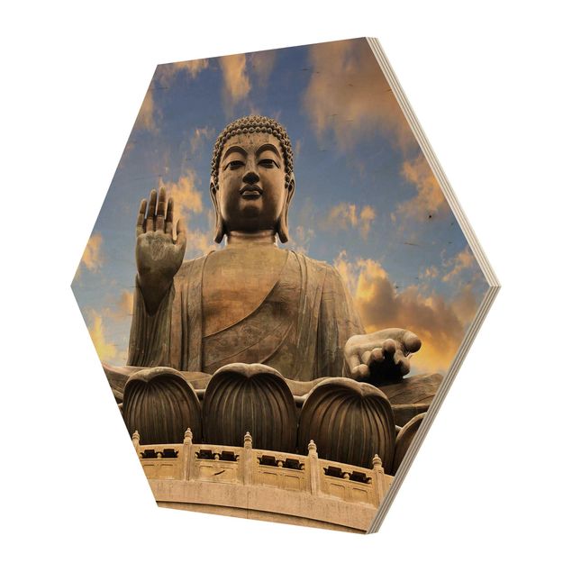 Obraz heksagonalny z drewna - Wielki Budda