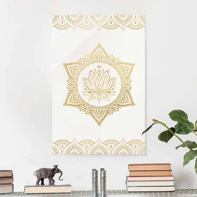 Dekoracja do kuchni Mandala Lotus Ilustracja Ornament z białego złota