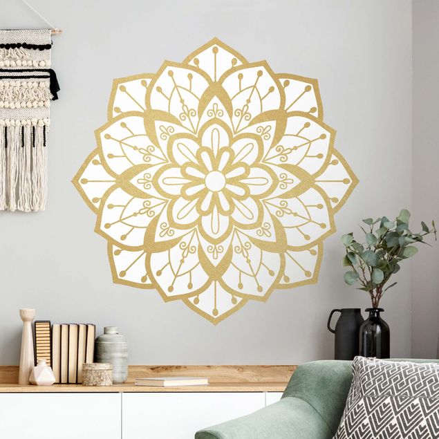 Naklejki na ścianę wzory Mandala wzór kwiatowy złoto-biały