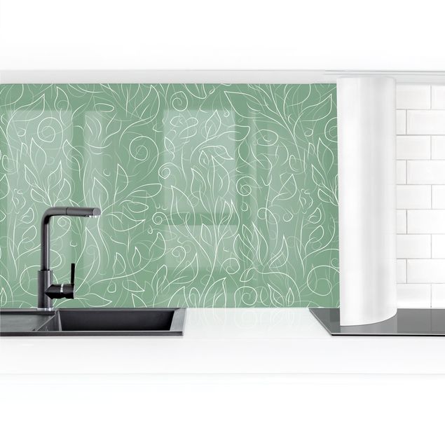 Panel ścienny do kuchni - Wzór dzikiej rośliny na zieleni II
