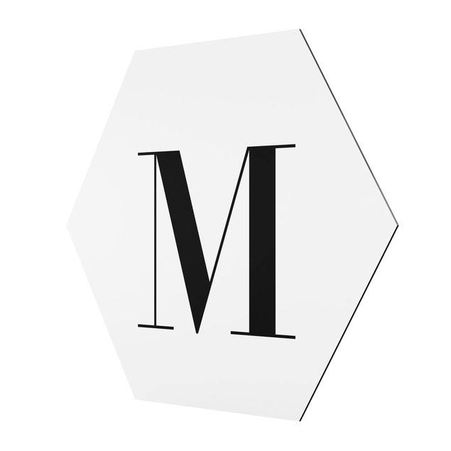 Obraz heksagonalny z Alu-Dibond - Biała litera Szeryf M