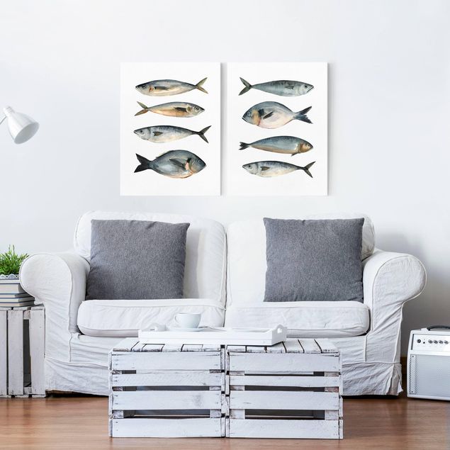Obrazy nowoczesne Osiem rybek w akwareli Zestaw I