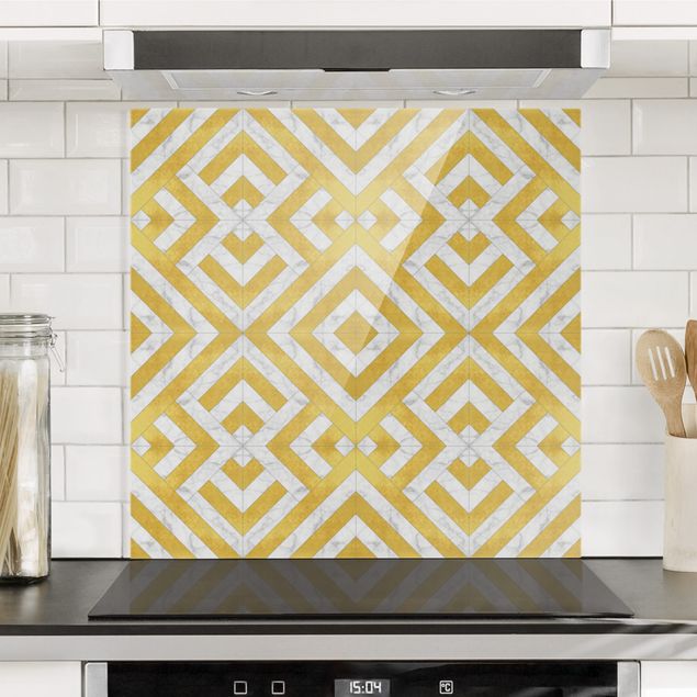 Dekoracja do kuchni Płytka geometryczna Mix Art Deco Złoty marmur