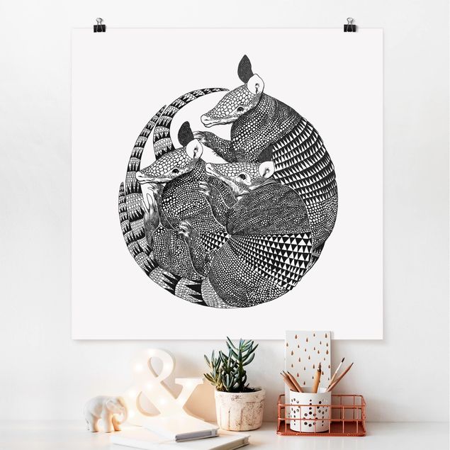 Dekoracja do kuchni Ilustracja Armadillos czarno-biały Pattern