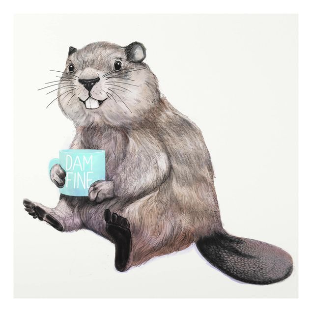 Dekoracja do kuchni Ilustracja przedstawiająca bobra z filiżanką kawy