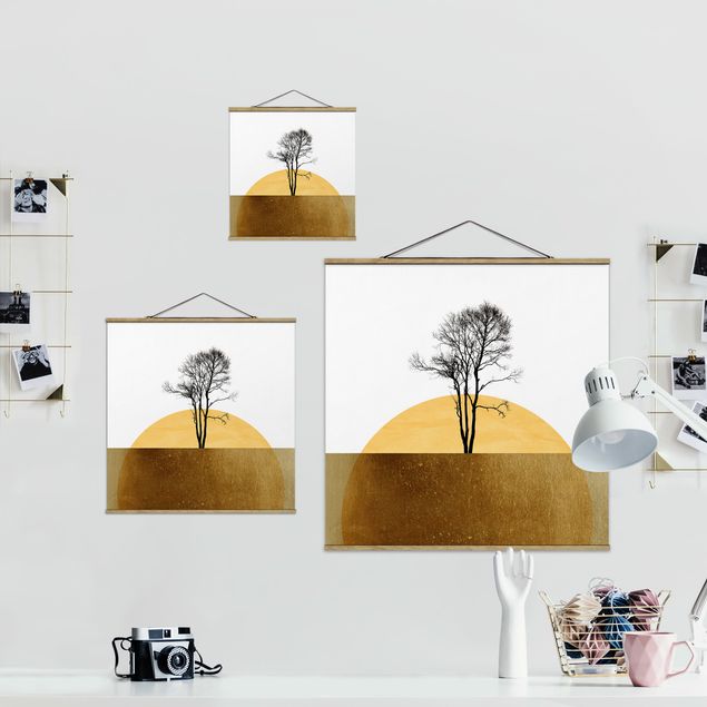 Obrazy na ścianę Złote słońce z drzewem