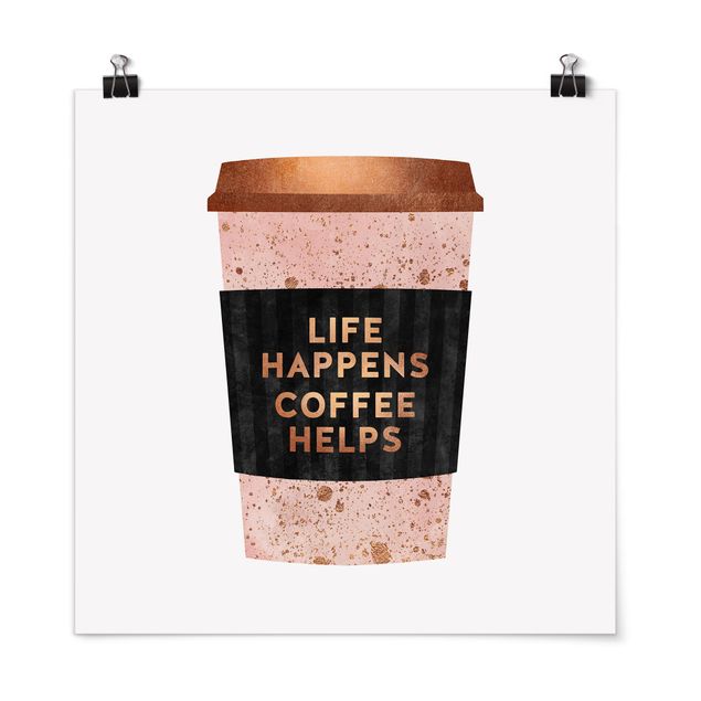 Kawa obrazy Life Happens Coffee Helps Złoto