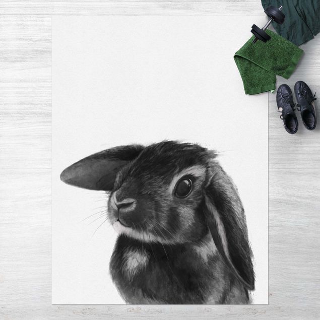 dywan zewnętrzny Ilustracja królik czarno-biały rysunek