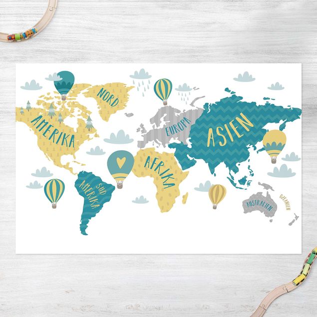 dywany zewnętrzne tarasowe Mapa świata z balonem na ogrzane powietrze