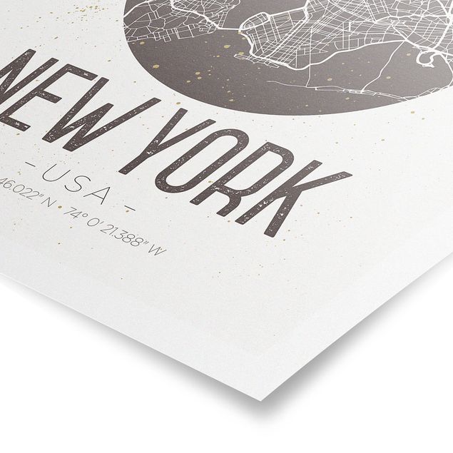 Obrazy Nowy Jork Mapa miasta Nowy Jork - Retro