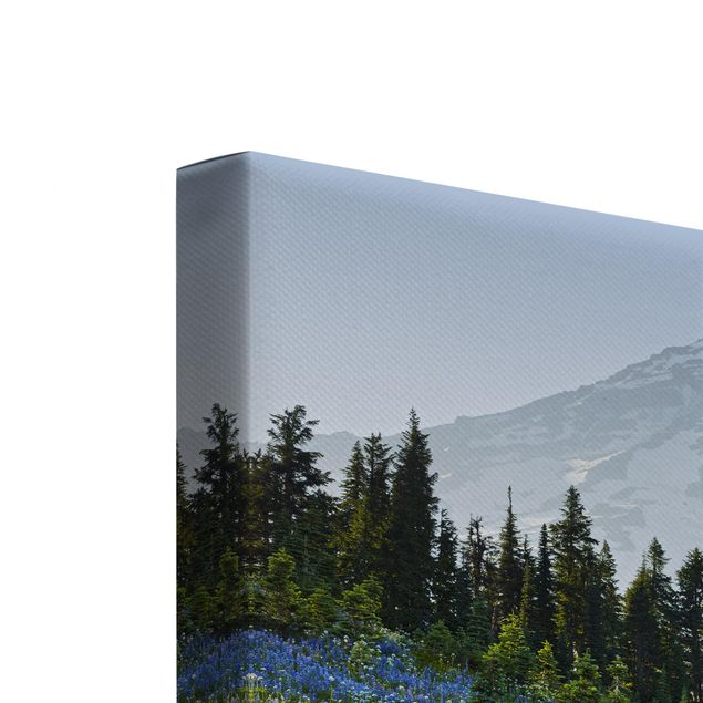 Obrazy na płótnie góra Mountain Meadow With Blue Flowers in Front of Mt. Rainier