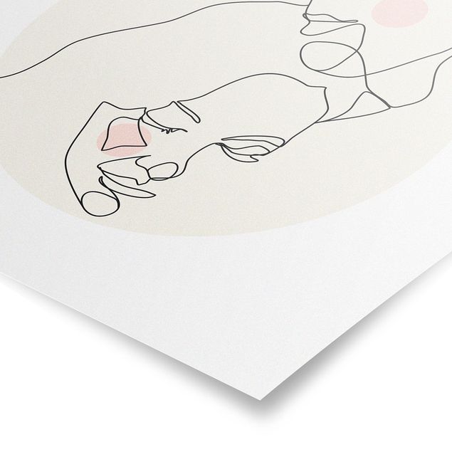 Obraz różowy Sztuka liniowa przedstawiająca czułą parę