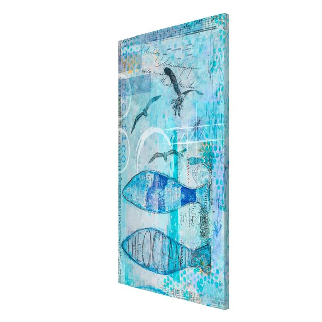 Nowoczesne obrazy Kolorowy kolaż - Niebieskie rybki