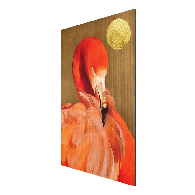 Obrazy nowoczesne Złoty księżyc z flamingiem