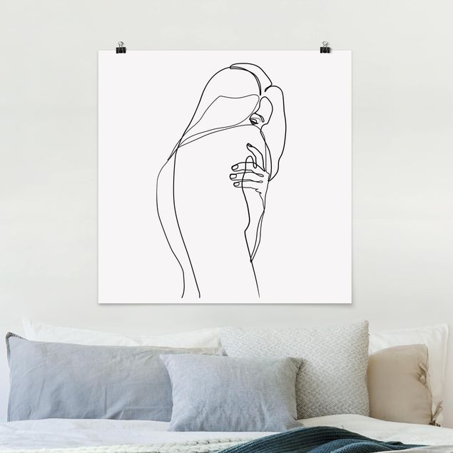 Obrazy do salonu nowoczesne Line Art Woman Nude Shoulder czarno-biały