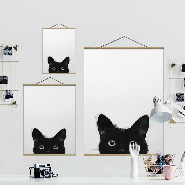 Czarno białe obrazy Ilustracja czarnego kota na białym obrazie