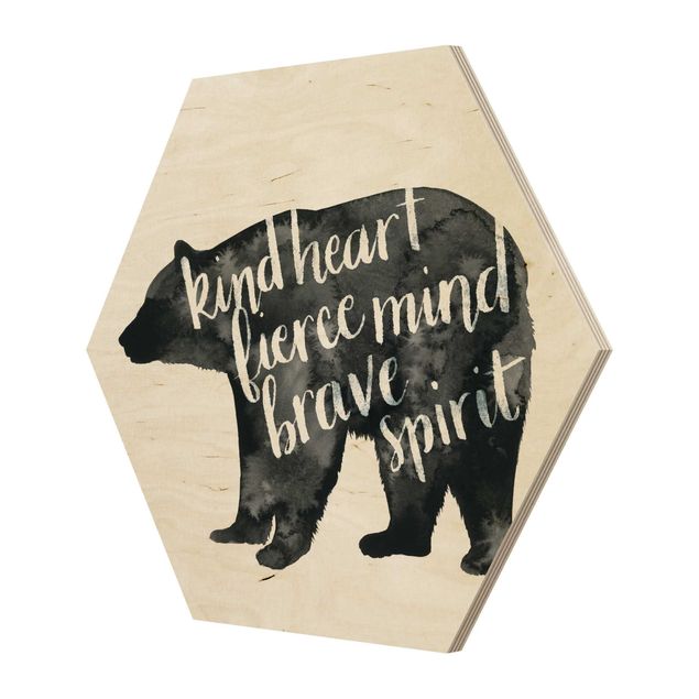 Obraz heksagonalny z drewna - Zwierzęta z mądrością - Niedźwiedź