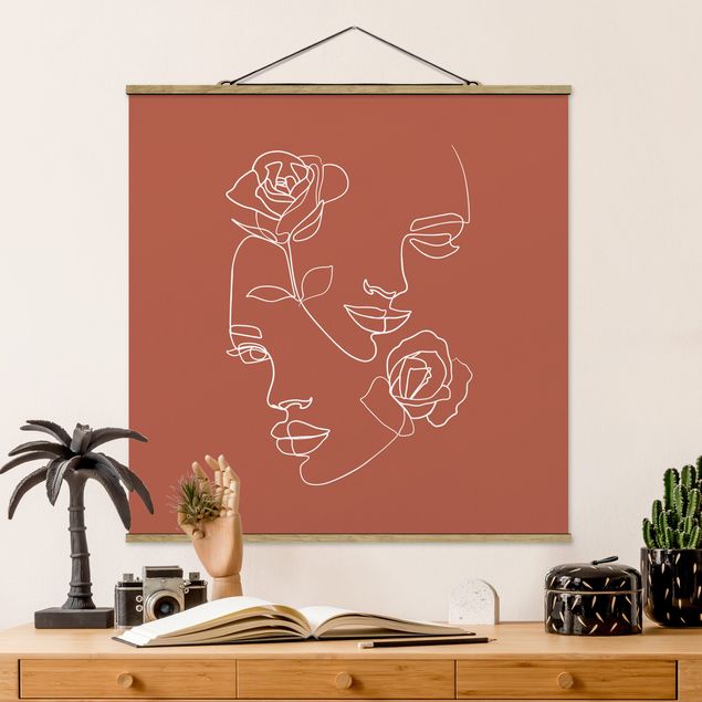 Dekoracja do kuchni Line Art Twarze kobiet Róże Miedź