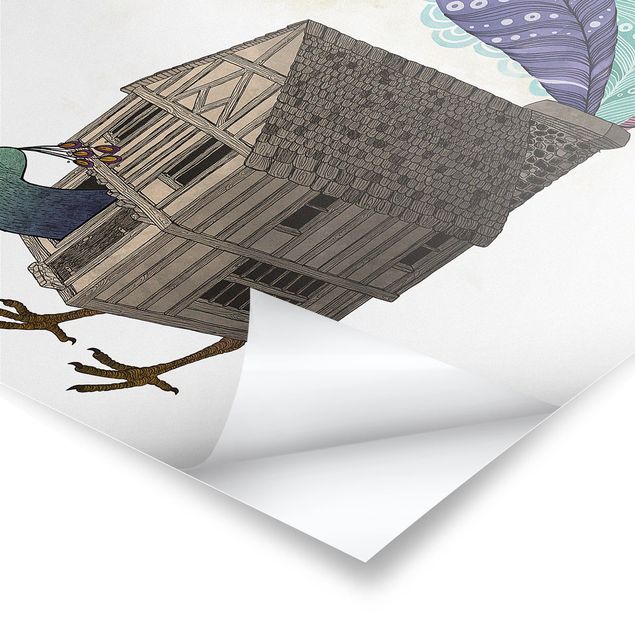 Plakaty zwierzęta Ilustracja domku dla ptaków z piórami