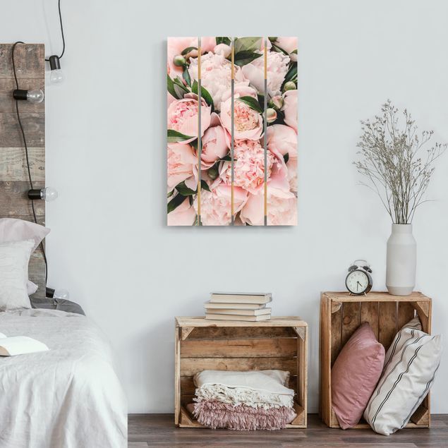 Obrazy na ścianę Różowe piwonie z liśćmi