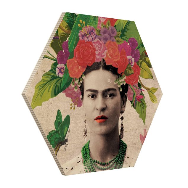 Obrazy z drewna Frida Kahlo - Portret z kwiatami