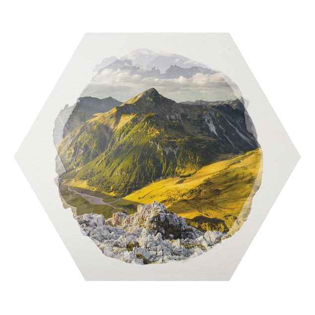 Obrazy krajobraz Akwarele - góry i dolina w Alpach Lechtalskich w Tyrolu