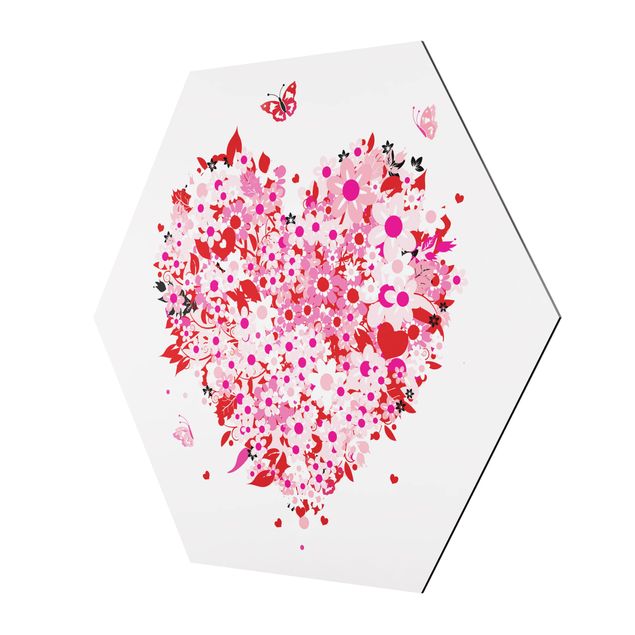 Obraz heksagonalny z Alu-Dibond - Kwiatowe retro serce