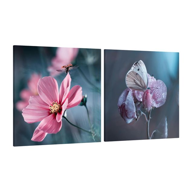 Obraz z motylem Motylek i biedronka na kwiatach