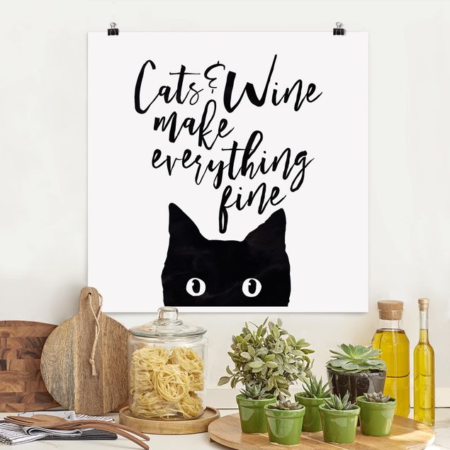 Nowoczesne obrazy do salonu Koty i wino sprawiają, że wszystko jest w porządku