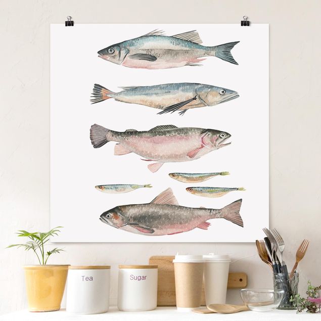 Obrazy nowoczesny Siedem rybek w akwareli I