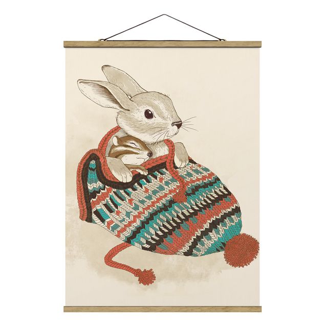 Obrazy ze zwierzętami Ilustracja przedstawiająca króliczka w czapce