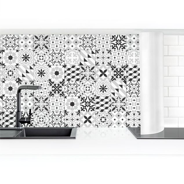 Panel ścienny do kuchni - Płytka geometryczna Mix czarny