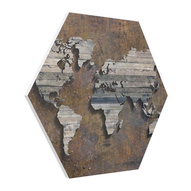 Nowoczesne obrazy Mapa świata z rdzą drewna