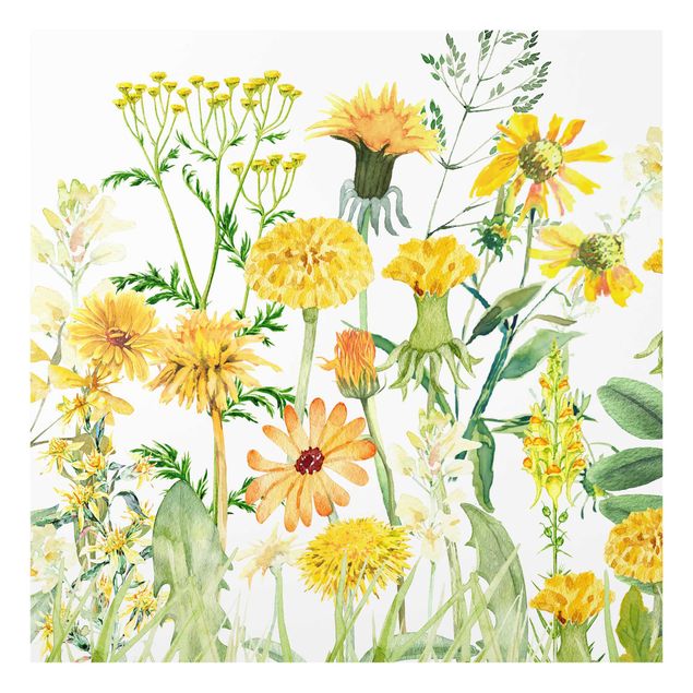 Panel kuchenny - Watercolour Flower Meadow In Gelb - Kwadrat 1:1