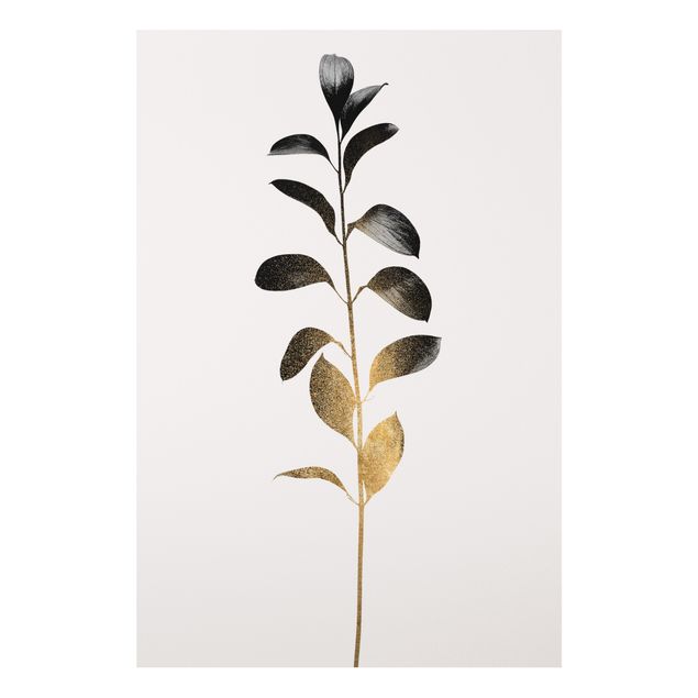 Obrazy do salonu nowoczesne Graficzny świat roślin - złoto i szarość