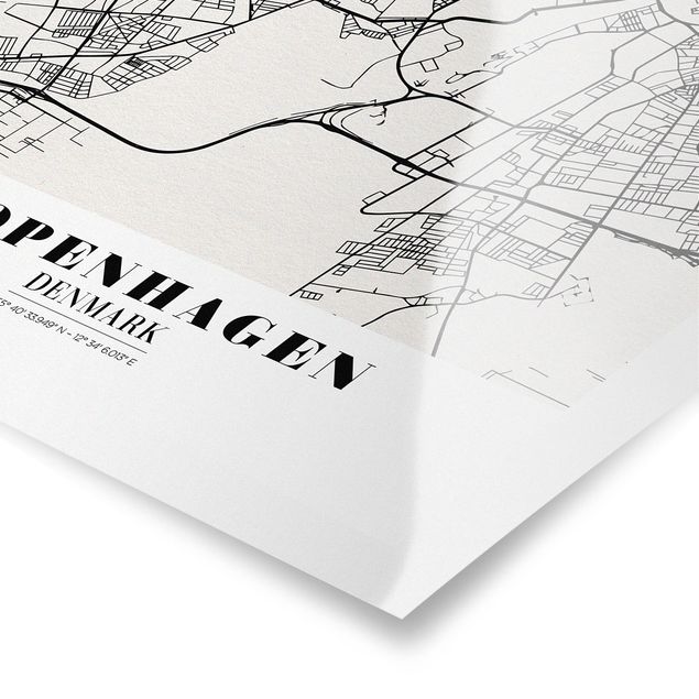 Czarno białe plakaty City Map Copenhagen - Klasyczna