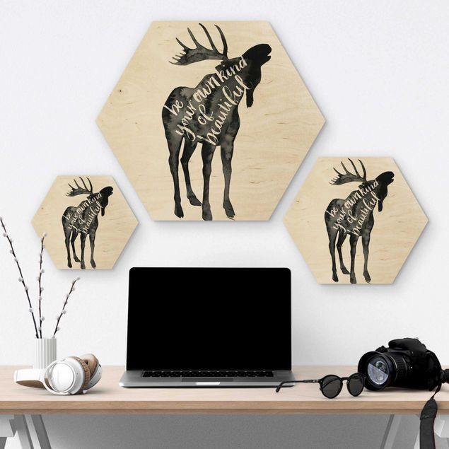 Obraz heksagonalny z drewna - Zwierzęta z mądrością - Łoś