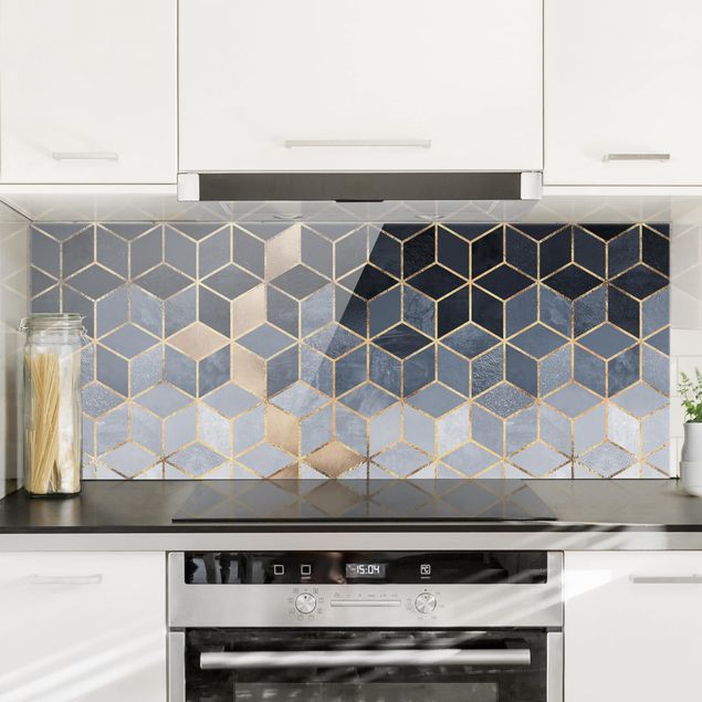 Dekoracja do kuchni Niebiesko-biała złota geometria