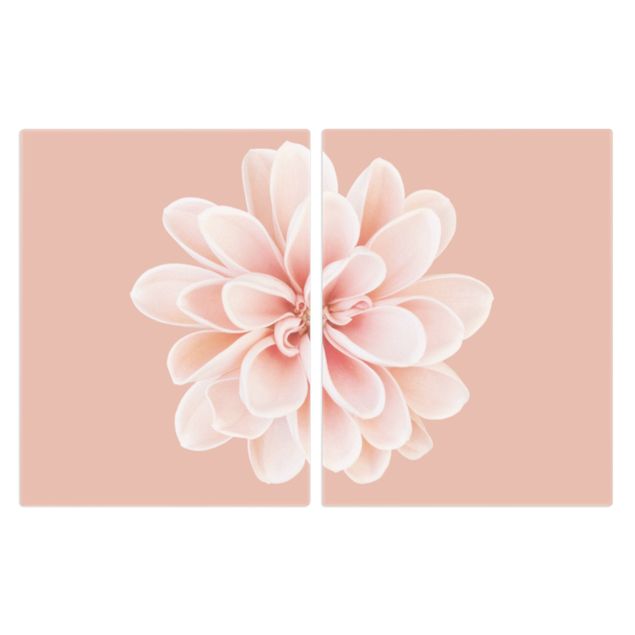 Szklana płyta ochronna na kuchenkę - Dahlia różowa pastelowa biała centrowana