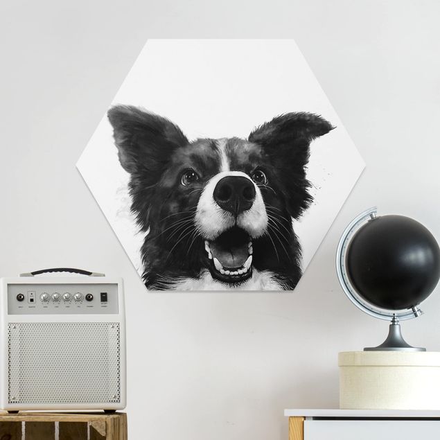 Dekoracja do kuchni Ilustracja pies Border Collie czarno-biały malarstwo